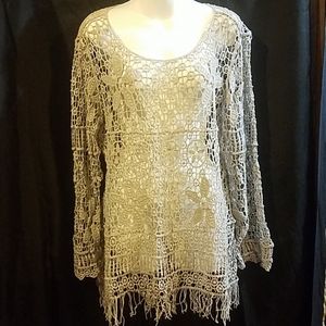 Tan Long Sleeve Shawl-Like Blouse Tunic 18/20W